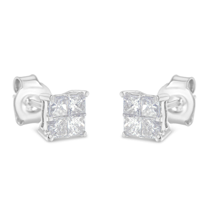 Aretes de botón con diamantes de 3/4 ct. p.t. en oro blanco de 10K, foto 5