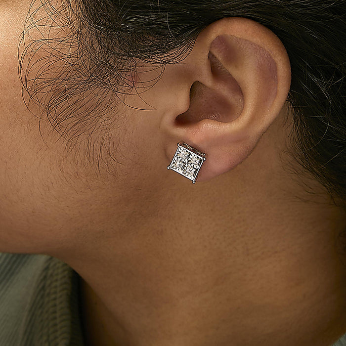 Aretes de botón con diamantes de 3/4 ct. p.t. en oro blanco de 10K, foto 3