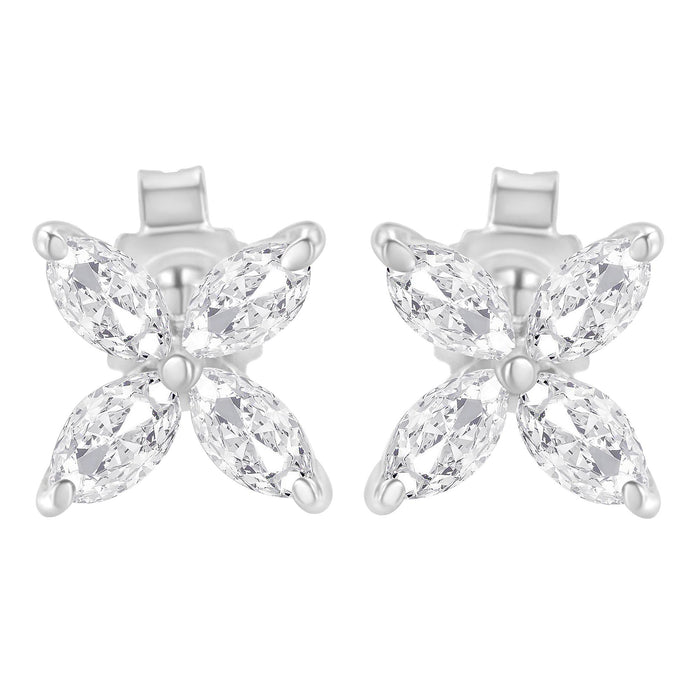 Aretes de botón de hoja floral de 8 piedras con diamantes talla marquesa en oro de 14K, foto 14