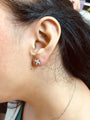 Aretes de botón de hoja floral de 8 piedras con diamantes talla marquesa en oro de 14K, foto 16