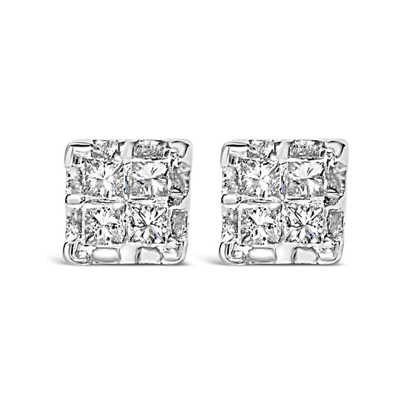 1/4 Ct. T.W. Princess Diamond Quad Stud Earrings in 10K Yellow Gold, photo 1