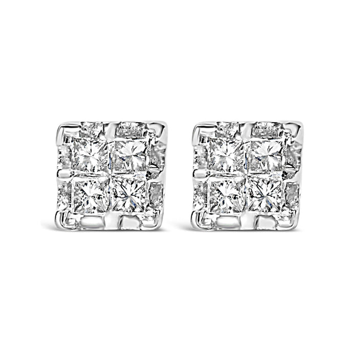 Aretes de botón cuádruples con diamantes talla princesa de 1/4 ct. p.t. en oro amarillo de 10K, foto 1