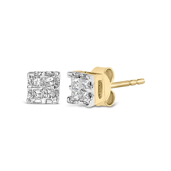 1/4 Ct. T.W. Princess Diamond Quad Stud Earrings in 10K Yellow Gold, photo 2