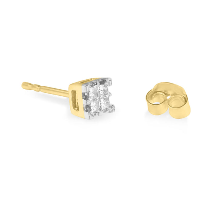 Aretes de botón cuádruples con diamantes talla princesa de 1/4 ct. p.t. en oro amarillo de 10K, foto 5