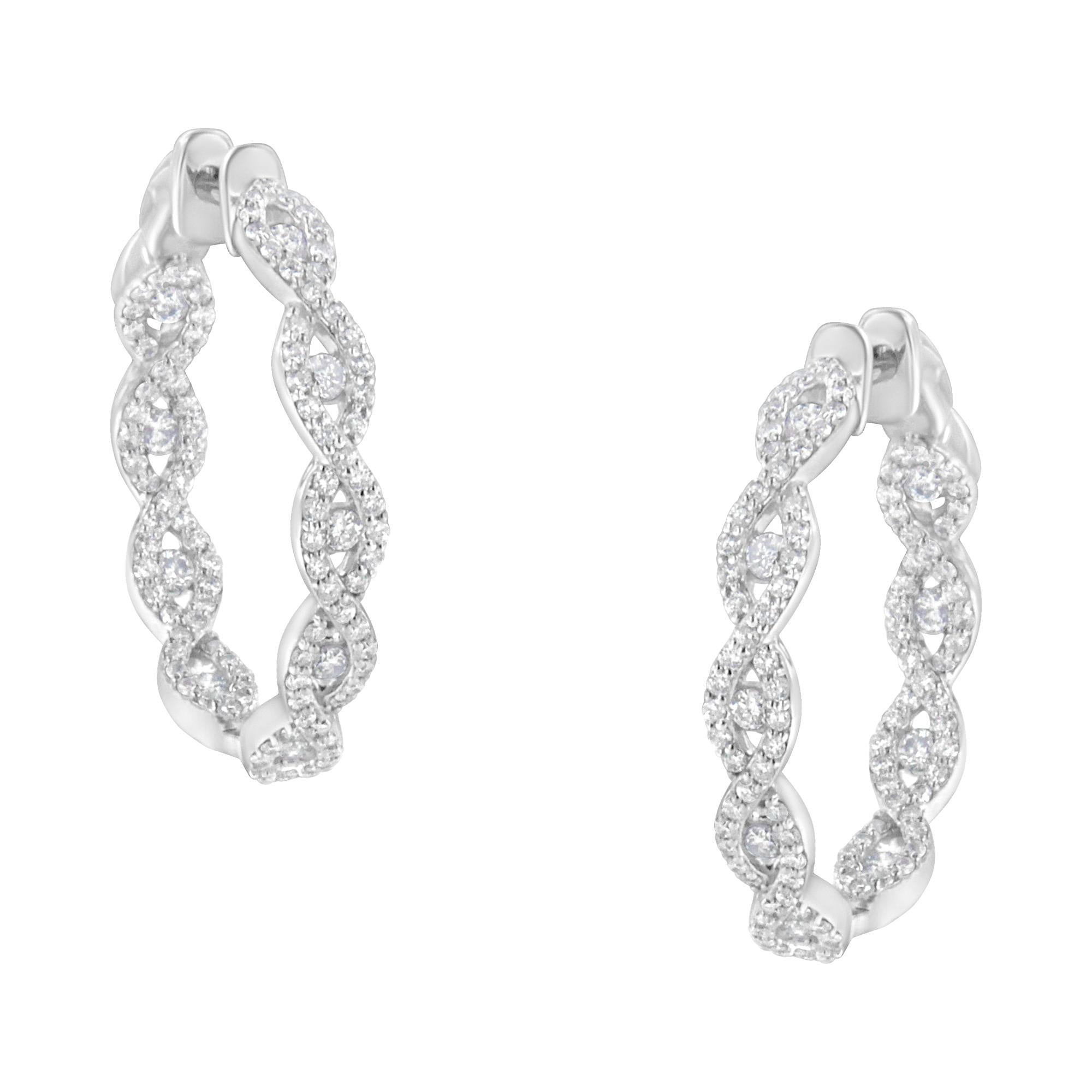 Aretes de aro con diamantes de 1 1/2 ct. p.t. en oro blanco de 10K, foto 1