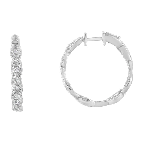 1 1/2 Ct. T.W. Diamond Hoop Earrings in 10K White Gold, photo 2