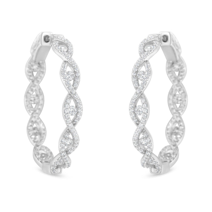 Aretes de aro con diamantes de 1 1/2 ct. p.t. en oro blanco de 10K, foto 5