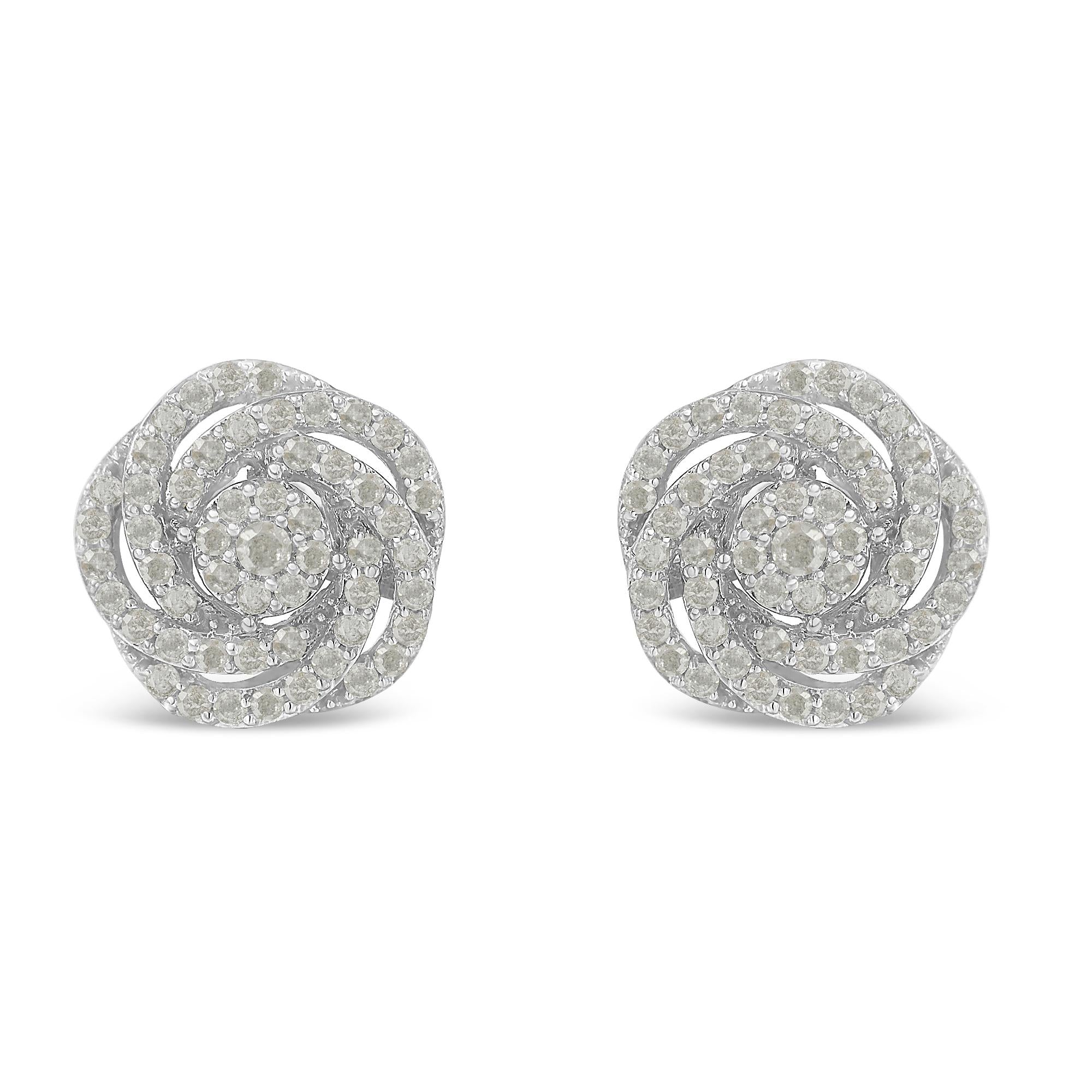 Aretes de racimo floral con diamantes talla rosa de 1 ct. p.t. en oro blanco de 10K, foto 1