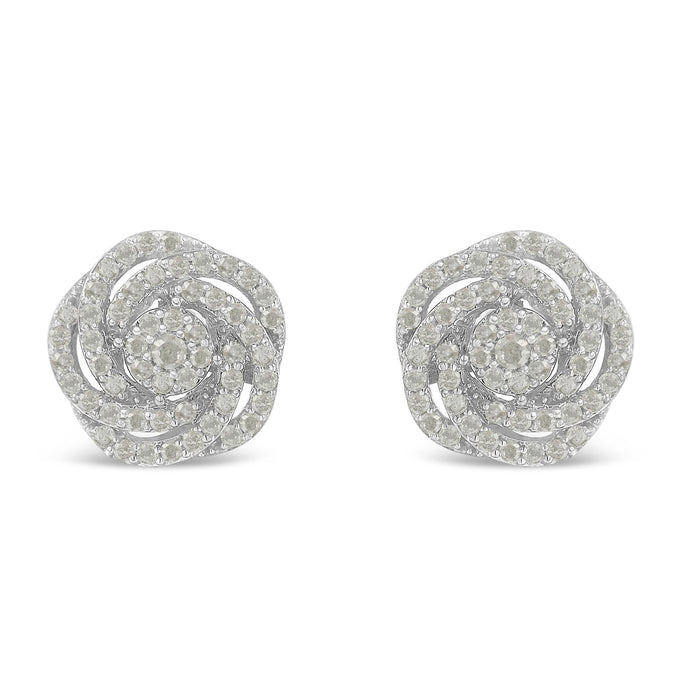 Aretes de racimo floral con diamantes talla rosa de 1 ct. p.t. en oro blanco de 10K, foto 1