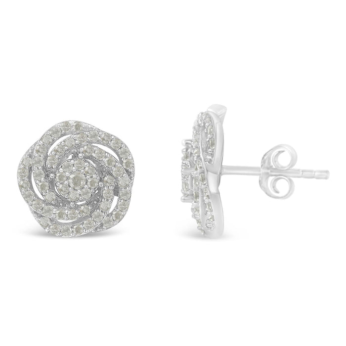 Aretes de racimo floral con diamantes talla rosa de 1 ct. p.t. en oro blanco de 10K, foto 2