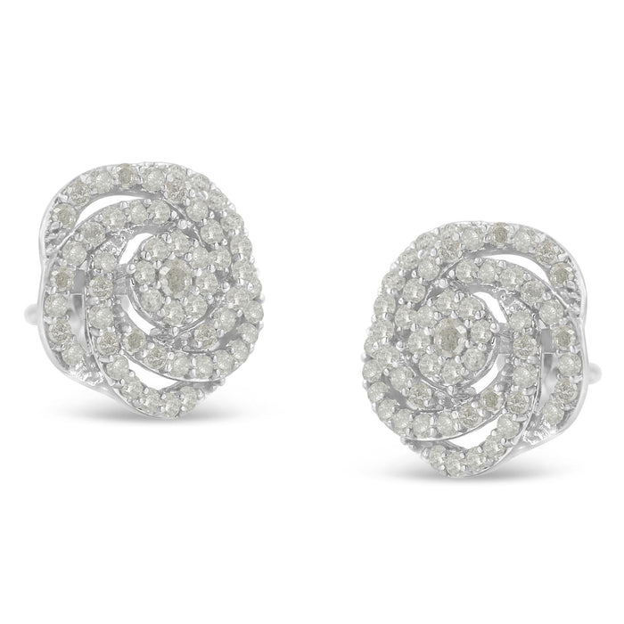 Aretes de racimo floral con diamantes talla rosa de 1 ct. p.t. en oro blanco de 10K, foto 4