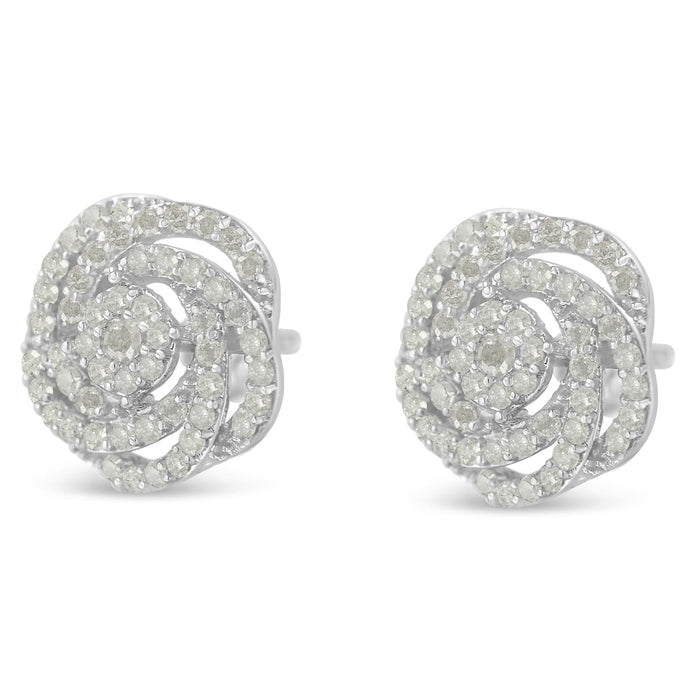 Aretes de racimo floral con diamantes talla rosa de 1 ct. p.t. en oro blanco de 10K, foto 5