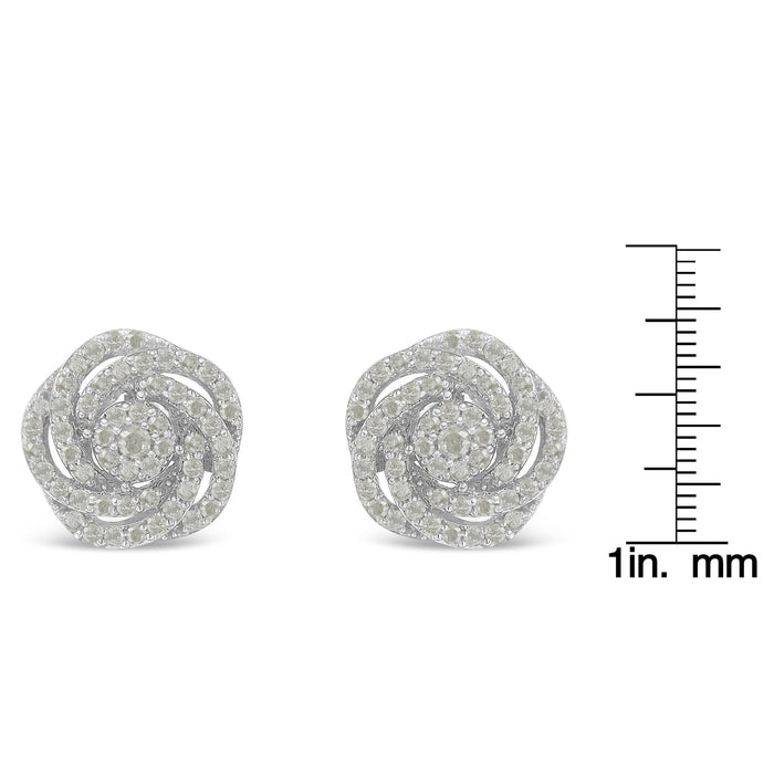Aretes de racimo floral con diamantes talla rosa de 1 ct. p.t. en oro blanco de 10K, foto 6