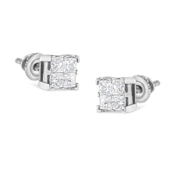 3/4 Ct. T.W. Invisible-Set Princess-Cut Diamond Composite Square Stud Earrings in 10K White Gold, photo 1