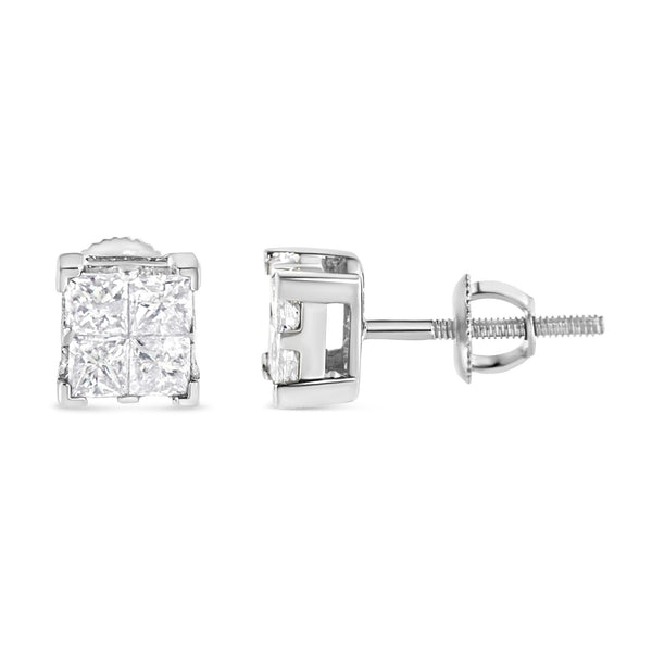 3/4 Ct. T.W. Invisible-Set Princess-Cut Diamond Composite Square Stud Earrings in 10K White Gold, photo 2