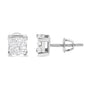 Aretes de botón cuadrados de racimo con engaste invisible y diamantes de 3/4 ct. p.t. en oro blanco de 10K, foto 2