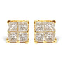 Aretes de botón cuadrados de racimo con engaste invisible y diamantes de 3/4 ct. p.t. en oro amarillo de 10K, foto 1