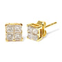 Aretes de botón cuadrados de racimo con engaste invisible y diamantes de 3/4 ct. p.t. en oro amarillo de 10K, foto 2