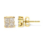 Aretes de botón cuadrados de racimo con engaste invisible y diamantes de 3/4 ct. p.t. en oro amarillo de 10K, foto 4