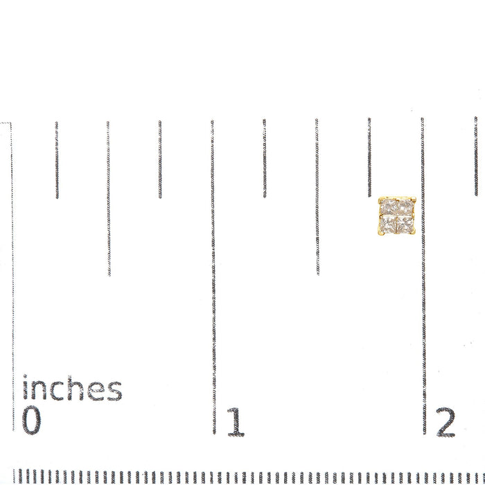 Aretes de botón cuadrados de racimo con engaste invisible y diamantes de 3/4 ct. p.t. en oro amarillo de 10K, foto 6