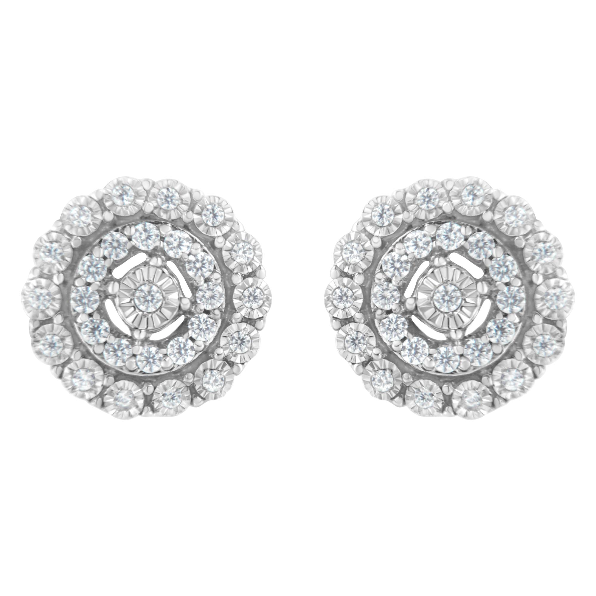 Aretes de botón de doble halo con diamantes redondos talla brillante de 1/2 ct. p.t. en oro blanco de 10K, foto 1