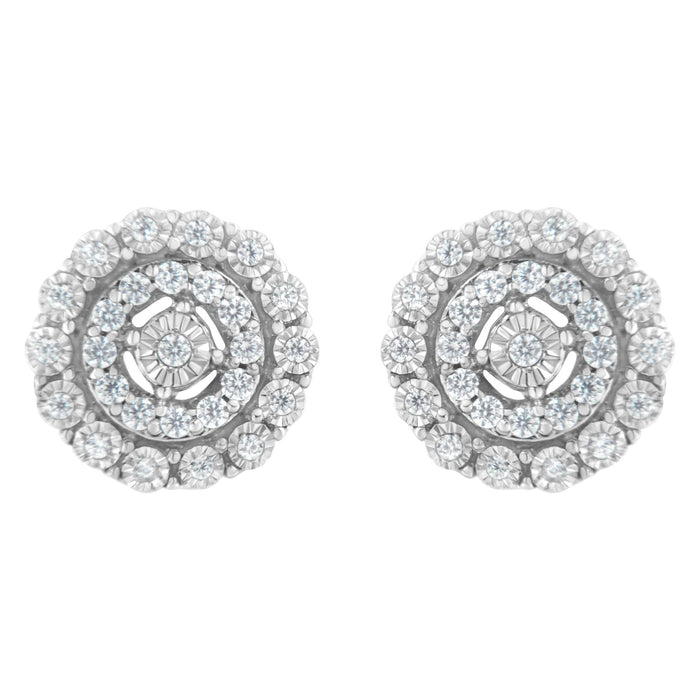 Aretes de botón de doble halo con diamantes redondos talla brillante de 1/2 ct. p.t. en oro blanco de 10K, foto 1