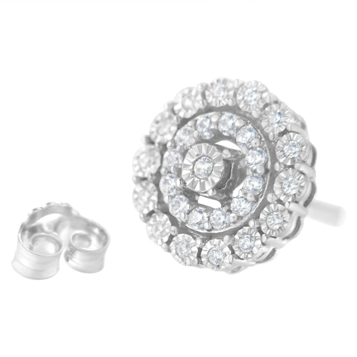 Aretes de botón de doble halo con diamantes redondos talla brillante de 1/2 ct. p.t. en oro blanco de 10K, foto 5