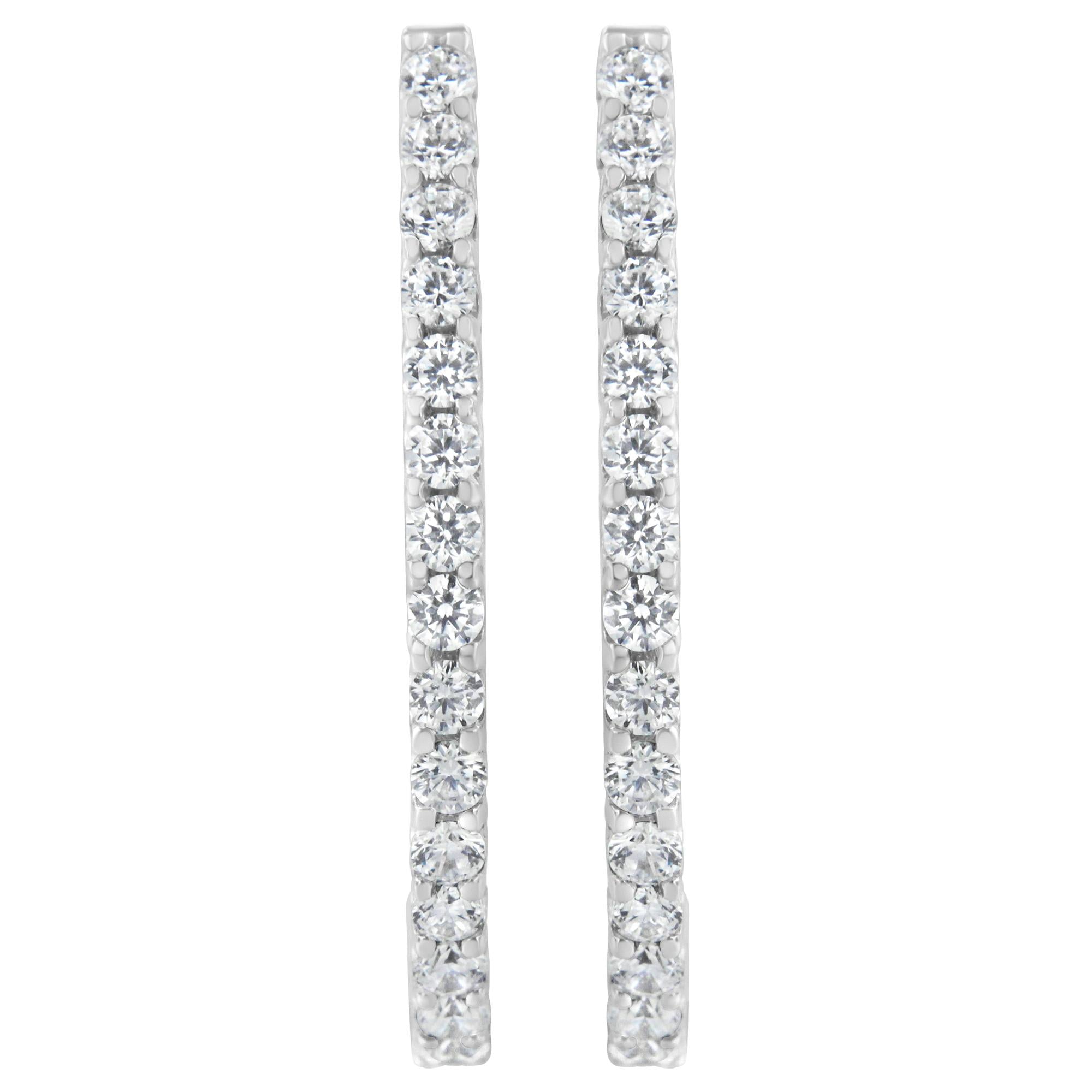 Aretes de aro oblongos con bisagra y cierre de palanca con diamantes talla brillante de 2 ct. p.t. en oro blanco de 14K, foto 1
