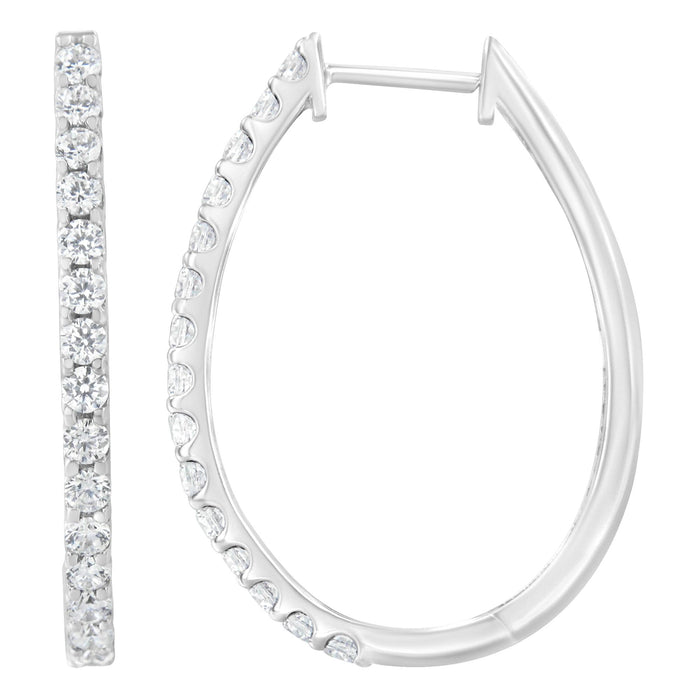 Aretes de aro oblongos con bisagra y cierre de palanca con diamantes talla brillante de 2 ct. p.t. en oro blanco de 14K, foto 2