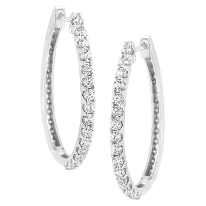 Aretes de aro oblongos con bisagra y cierre de palanca con diamantes talla brillante de 2 ct. p.t. en oro blanco de 14K, foto 4