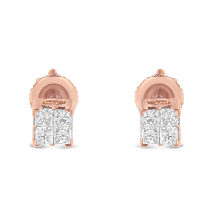 Aretes de botón con diamantes talla princesa de 1/4 ct. p.t. en oro de 10K, foto 7