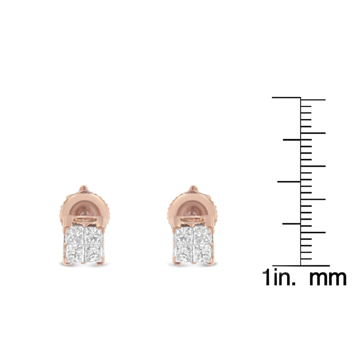Aretes de botón con diamantes talla princesa de 1/4 ct. p.t. en oro de 10K, foto 11