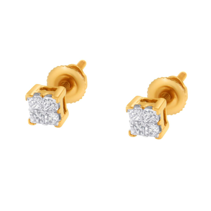 Aretes de botón con diamantes talla princesa de 1/4 ct. p.t. en oro de 10K, foto 10