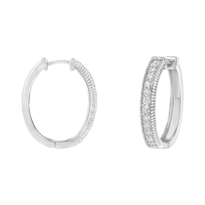 1 Ct. T.W. Diamond Prong-Set Single Row Hoop Earrings in 10K White Gold, photo 2