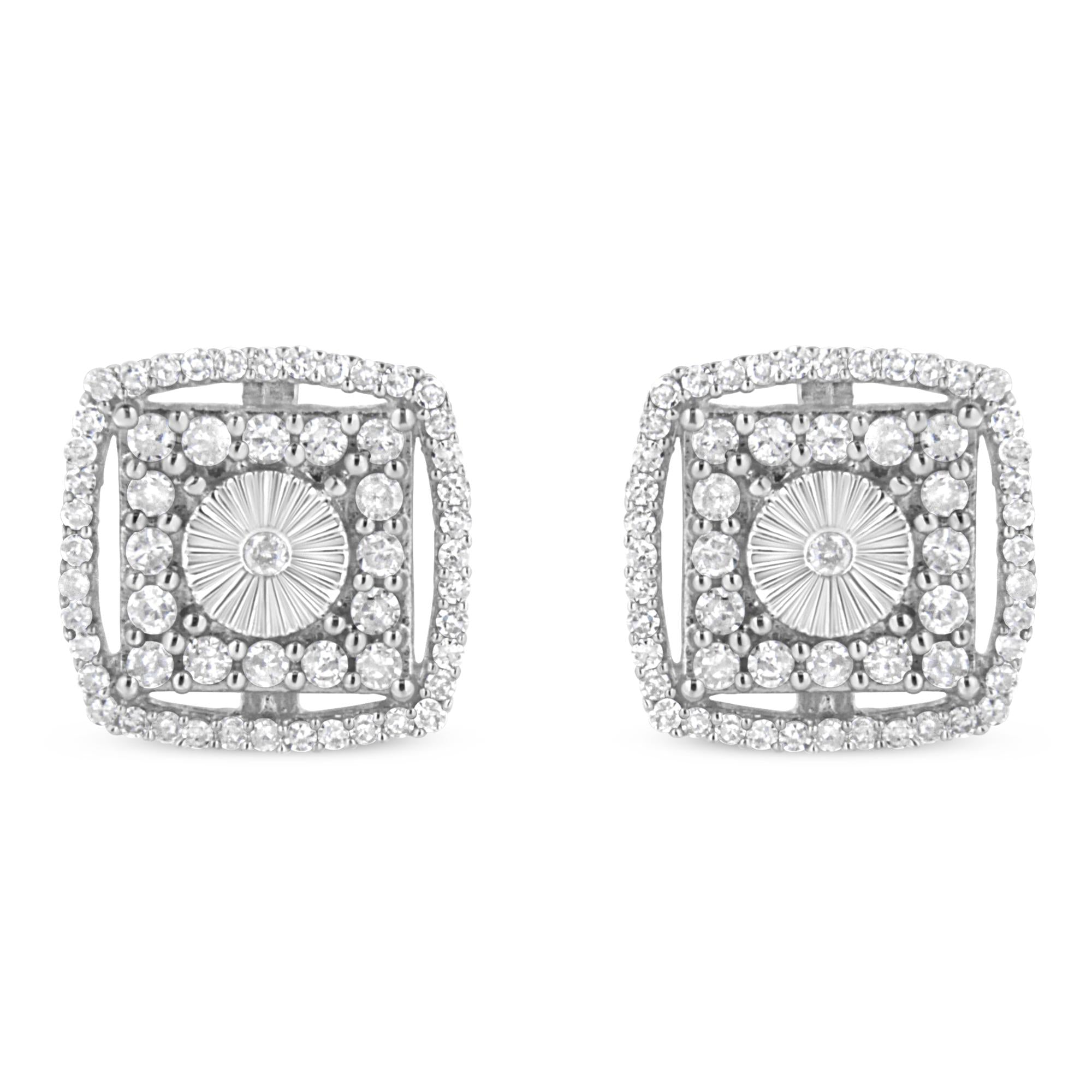 1 Ct. T.W. Round Diamond Double Halo and Disc Stud Earrings in Sterling Silver, photo 1