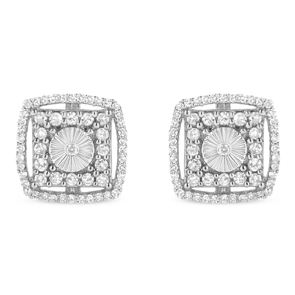 1 Ct. T.W. Round Diamond Double Halo and Disc Stud Earrings in Sterling Silver, photo 1