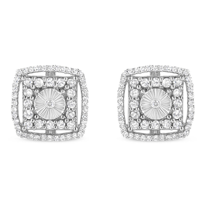 1 Ct. T.W. Round Diamond Double Halo and Disc Stud Earrings in Sterling Silver, photo 1