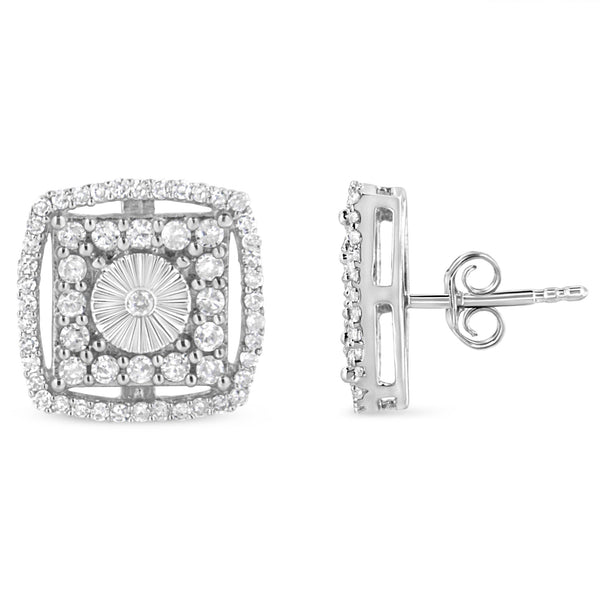 1 Ct. T.W. Round Diamond Double Halo and Disc Stud Earrings in Sterling Silver, photo 2