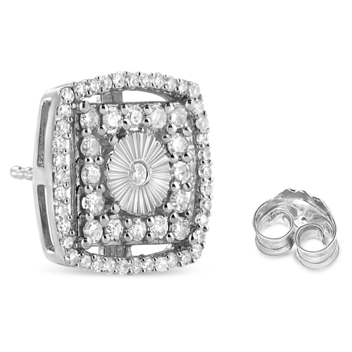 1 Ct. T.W. Round Diamond Double Halo and Disc Stud Earrings in Sterling Silver, photo 4