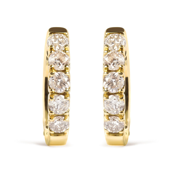 1/2 Ct. T.W. Round-Cut Diamond 10 Stone Hoop Earrings in 10K Yellow Gold, photo 2