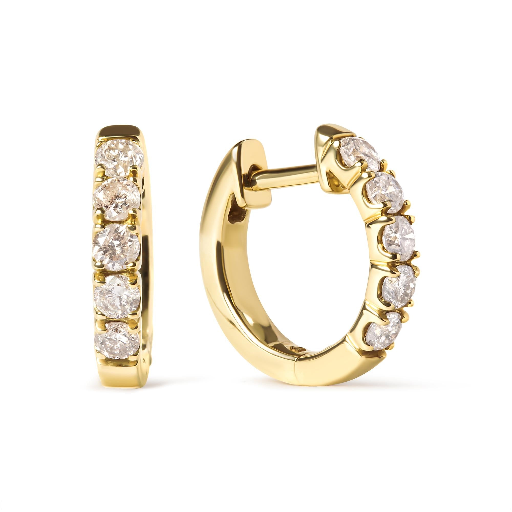 Aretes de aro con 10 diamantes redondos de 1/2 ct. p.t. en oro amarillo de 10K, foto 1