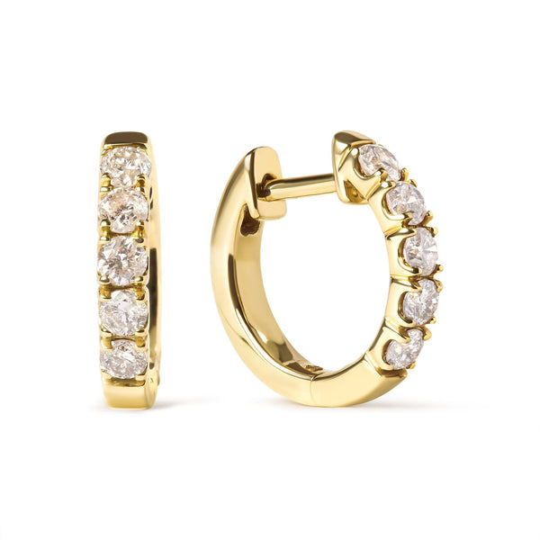 1/2 Ct. T.W. Round-Cut Diamond 10 Stone Hoop Earrings in 10K Yellow Gold, photo 1