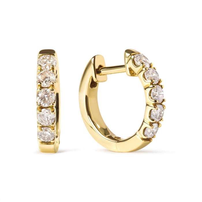 Aretes de aro con 10 diamantes redondos de 1/2 ct. p.t. en oro amarillo de 10K, foto 1