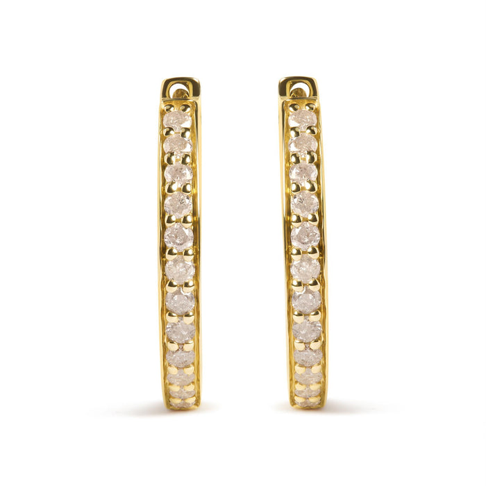 Aretes de aro de 24 piedras con diamantes talla redonda de 1/2 ct. p.t. en oro amarillo de 10K, foto 1