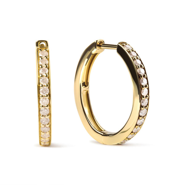 1/2 Ct. T.W. Round-Cut Diamond 24 Stone Hoop Earrings in 10K Yellow Gold, photo 2