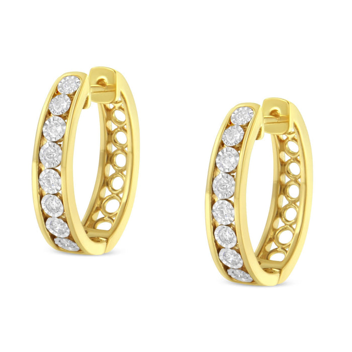 Aretes de aro con diamantes de 1/2 ct. p.t. en oro amarillo y blanco de 10K, color J-K, claridad I2-I3, foto 5