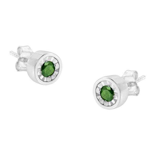 1/4 Ct. T.W. Round Brilliant-Cut Treated Green Diamond Miracle-Set Stud Earrings in Sterling Silver, photo 1