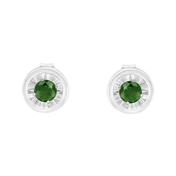 1/4 Ct. T.W. Round Brilliant-Cut Treated Green Diamond Miracle-Set Stud Earrings in Sterling Silver, photo 2