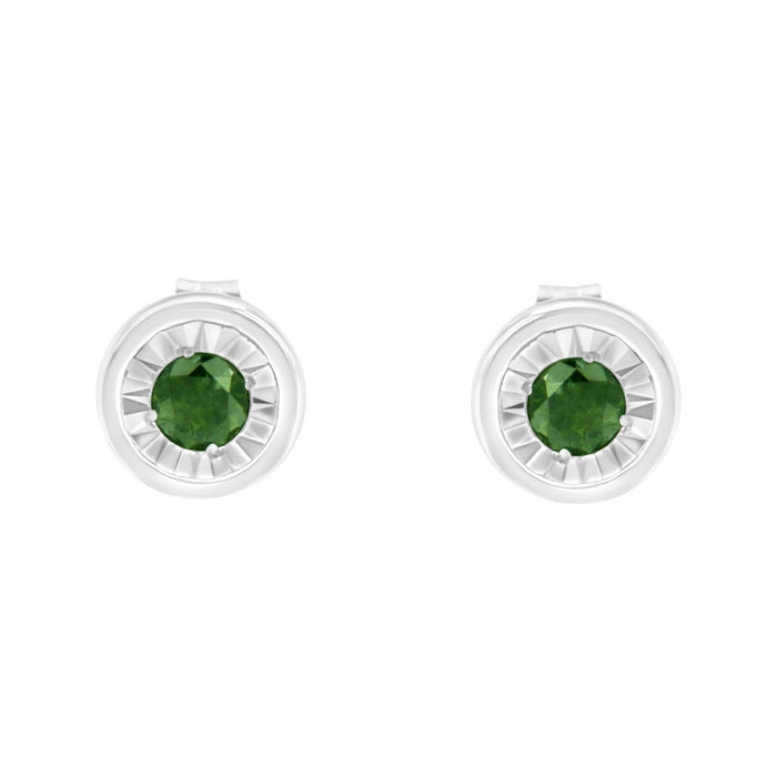 1/4 Ct. T.W. Round Brilliant-Cut Treated Green Diamond Miracle-Set Stud Earrings in Sterling Silver, photo 2