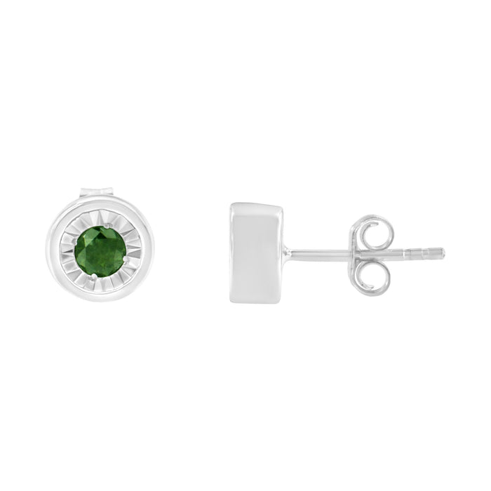 1/4 Ct. T.W. Round Brilliant-Cut Treated Green Diamond Miracle-Set Stud Earrings in Sterling Silver, photo 4